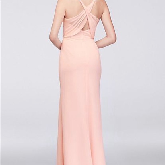 Chiffon Sheath Bridesmaid Dress with Beaded diamond like Straps in Petal size 6 - Picture 3 of 12